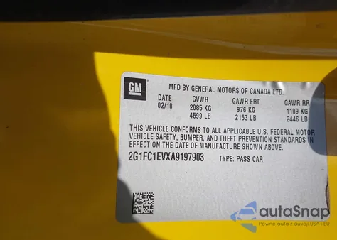 2010 Chevrolet Camaro 2Lt z USA, uszkodzony, nr VIN 2G1FC1EVXA9197903